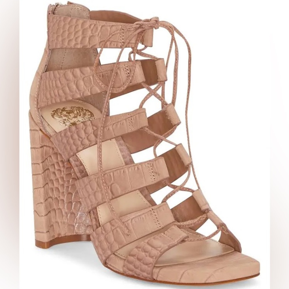 Vince Camuto Phandras Toasty Croc Front Lacing Heel Sandals Size 6
